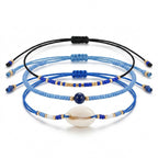 Navy braided three-piece bracelet set with adjustable pull cords | BRA577-01 | image 1