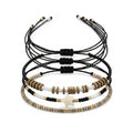 Black braided three-piece bracelet set with adjustable pull cords | BRA569-01 | image 1