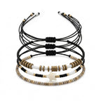 Black braided three-piece bracelet set with adjustable pull cords | BRA569-01 | image 1