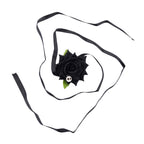 Black Rose Skull Ribbon Necklace with polyester fabric | NA708-01 | image 1