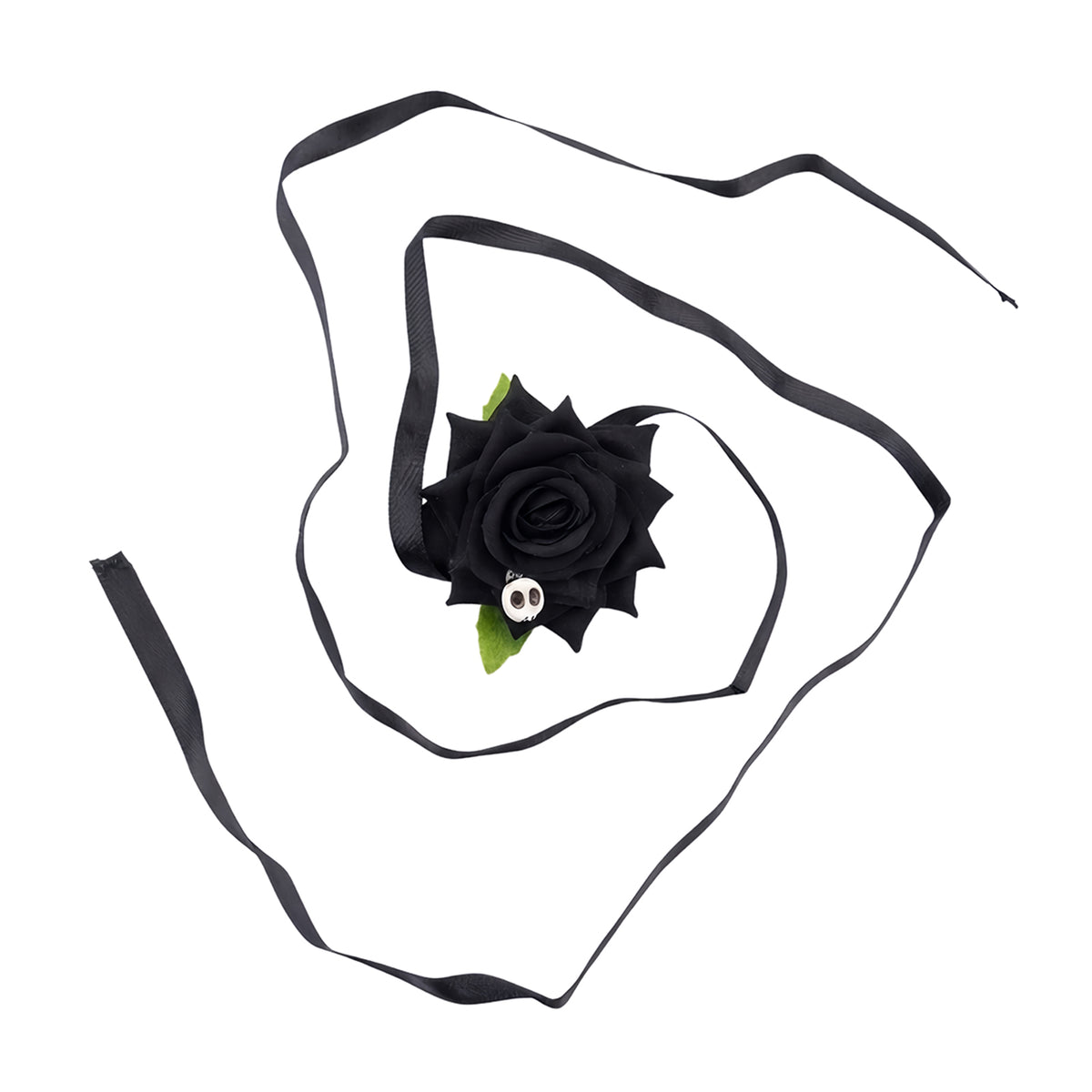 Black Rose Skull Ribbon Necklace with polyester fabric | NA708-01 | image 1