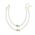 Pink Green Faux Crystal Necklace Set with glass details | NA566-01 | image 1