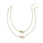 Pink Green Faux Crystal Necklace Set with glass details | NA566-01 | image 1