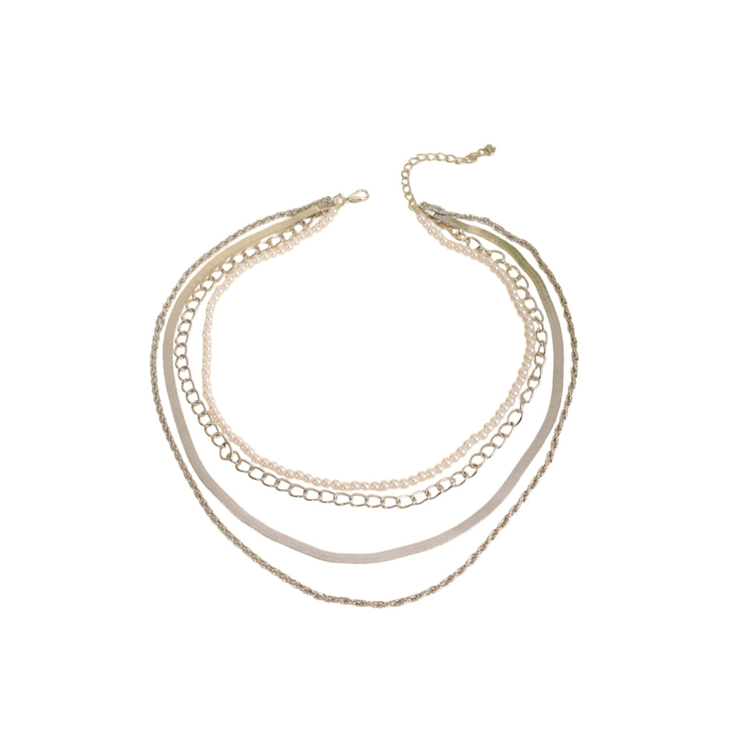 Four Layer Faux Pearl Chain Necklace with zinc-alloy hardware | NA490-01 | image 1