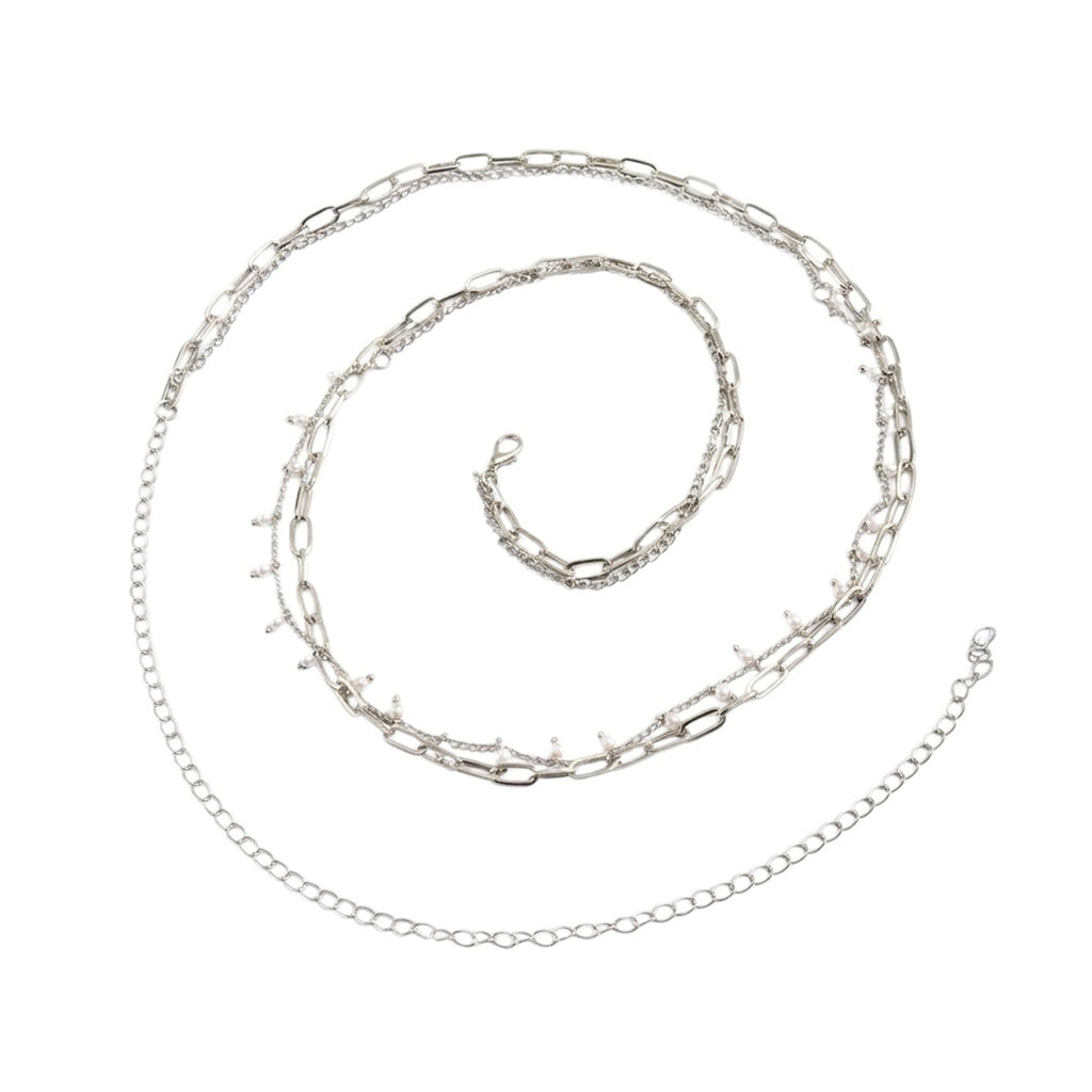 Silver-Tone Pearl Double-Layer Waist Chain with zinc-alloy details | BCN0242-02 | image 1