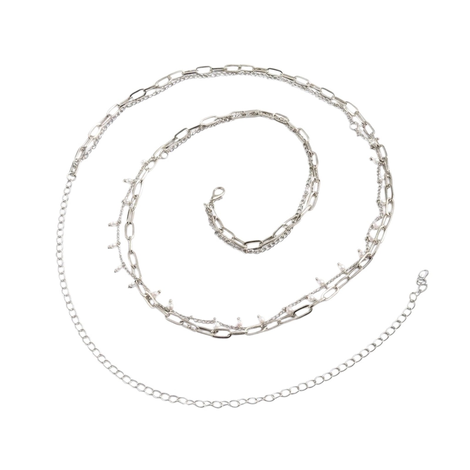 Silver-Tone Pearl Double-Layer Waist Chain with zinc-alloy details | BCN0242-02 | image 1