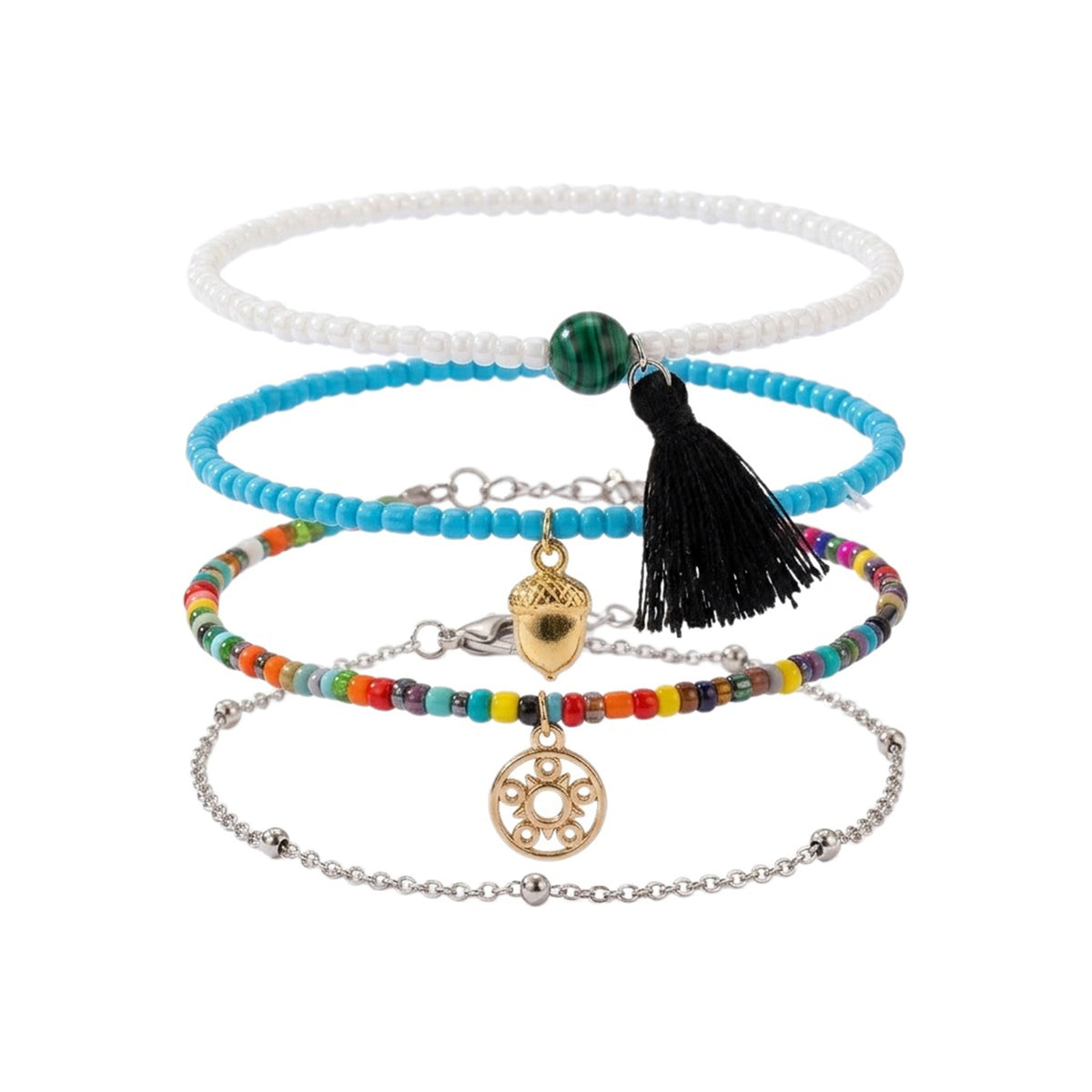 Beaded Tassel Anklet Set with plastic details | JL7216-01 | image 1