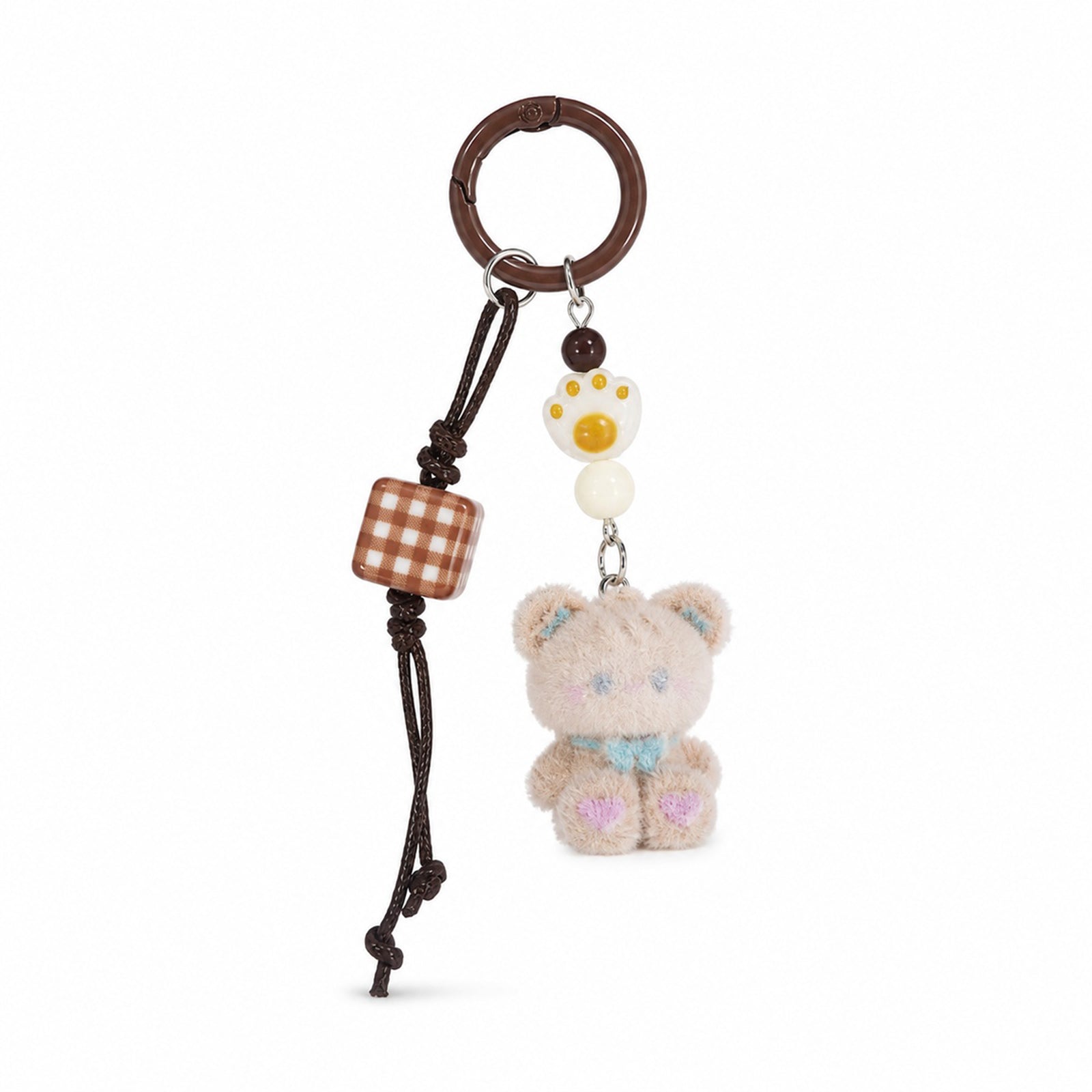Brown flocked bear keychain and bag charm | KCA081-02 | image 1