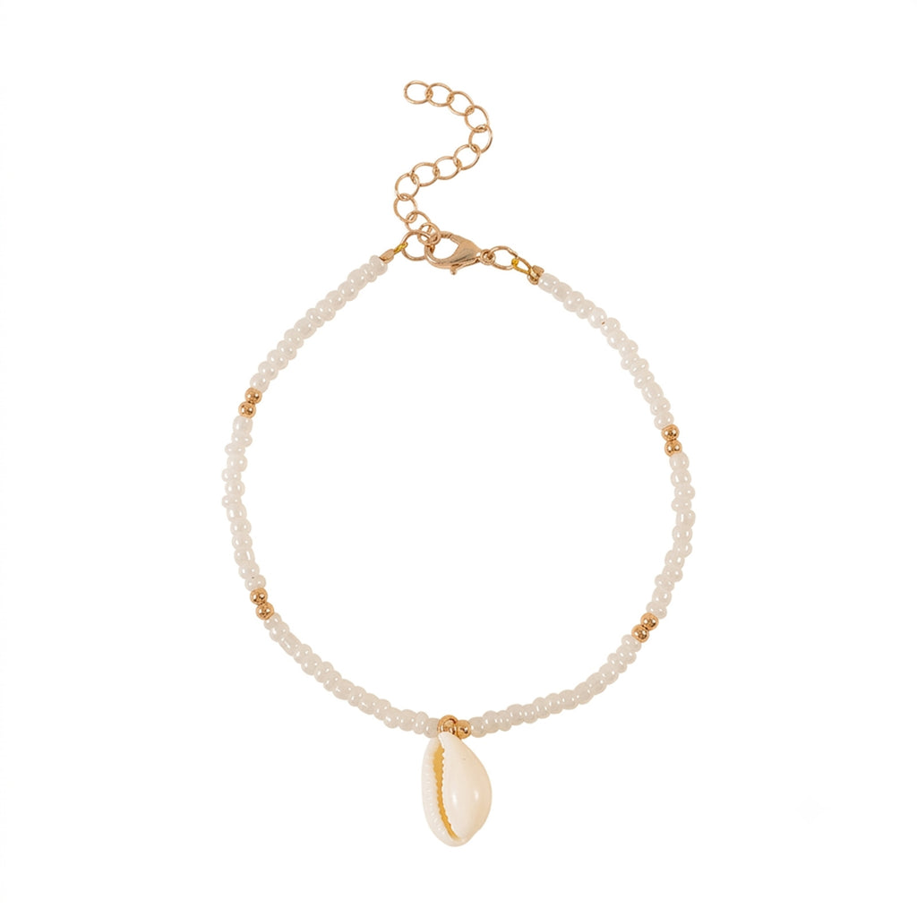 White Beaded Shell Anklet with plastic details | JL7359-01 | image 1