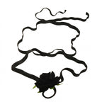 Black Flower Leaf Wrap Anklet with elastic band details | JL7411-01 | image 1