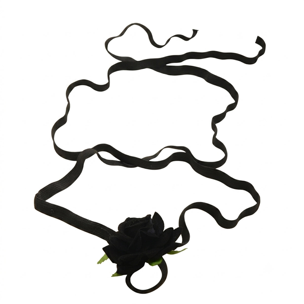 Black Flower Leaf Wrap Anklet with elastic band details | JL7411-01 | image 1