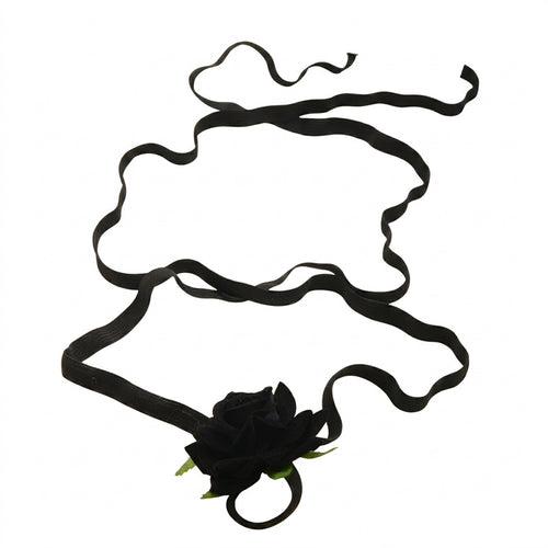 Black Flower Leaf Wrap Anklet with elastic band details | JL7411-01 | image 1