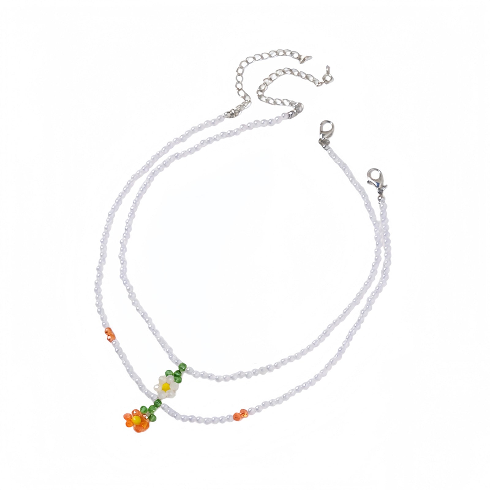 Yellow White Floral Faux Pearl Necklace Set with glass details | NA564-01 | image 1