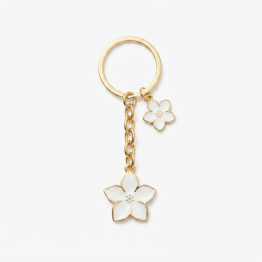 White cherry blossom keychain with floral accents | KCA070-11 | image 1