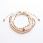 Beige braided three-piece bracelet set with adjustable pull cords | BRA558-01 | image 1