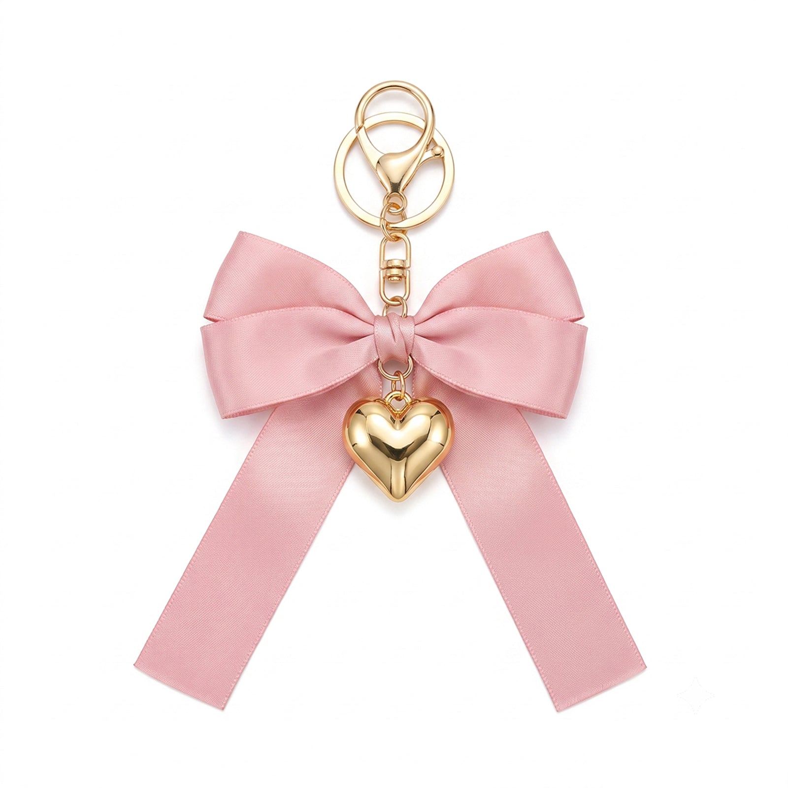 Pink bow keychain with heart-shaped accent | KCA051-06 | image 1