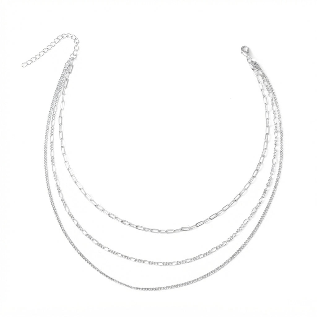 Silver-Tone Triple Chain Necklace with zinc-alloy hardware | NA501-01 | image 1