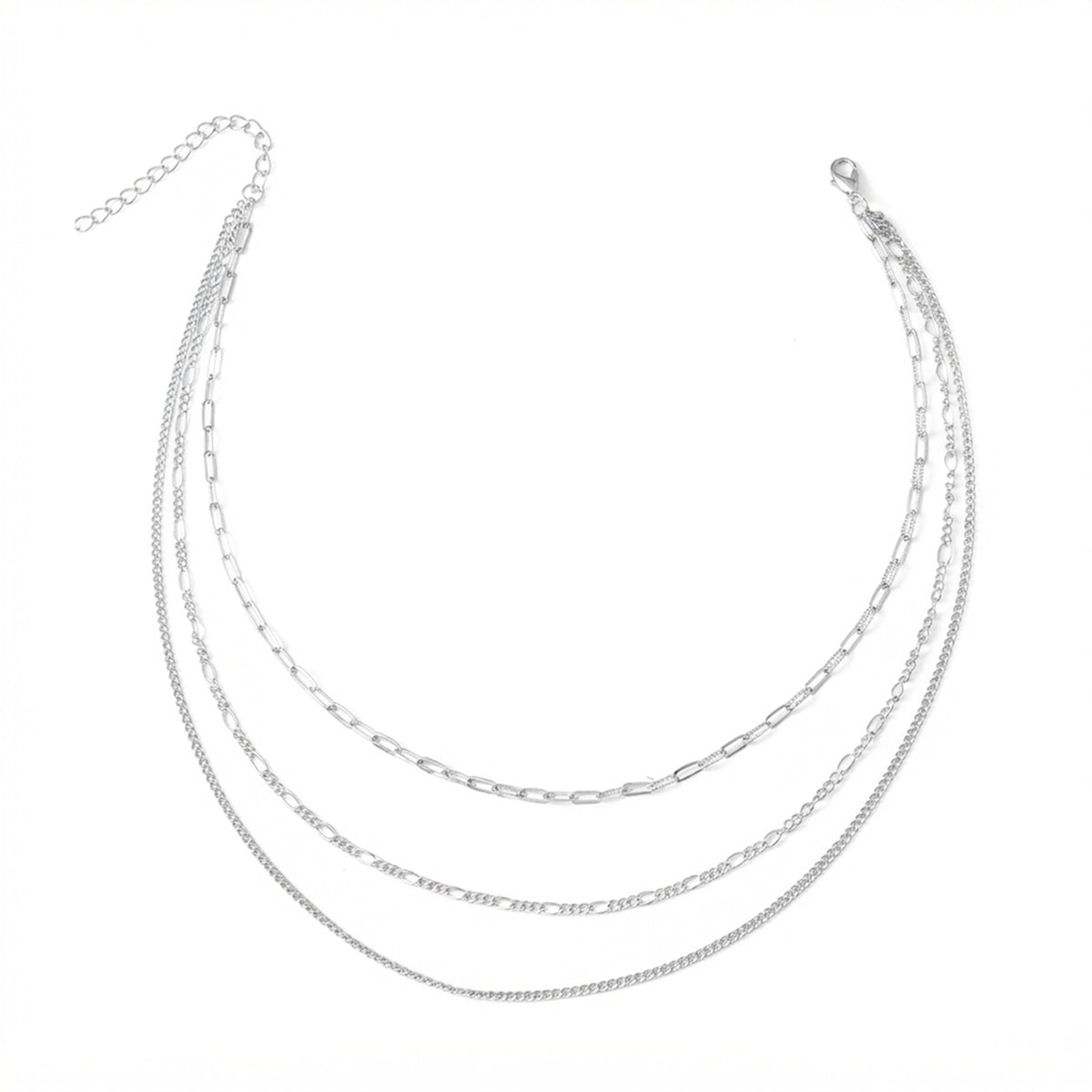 Silver-Tone Triple Chain Necklace with zinc-alloy hardware | NA501-01 | image 1