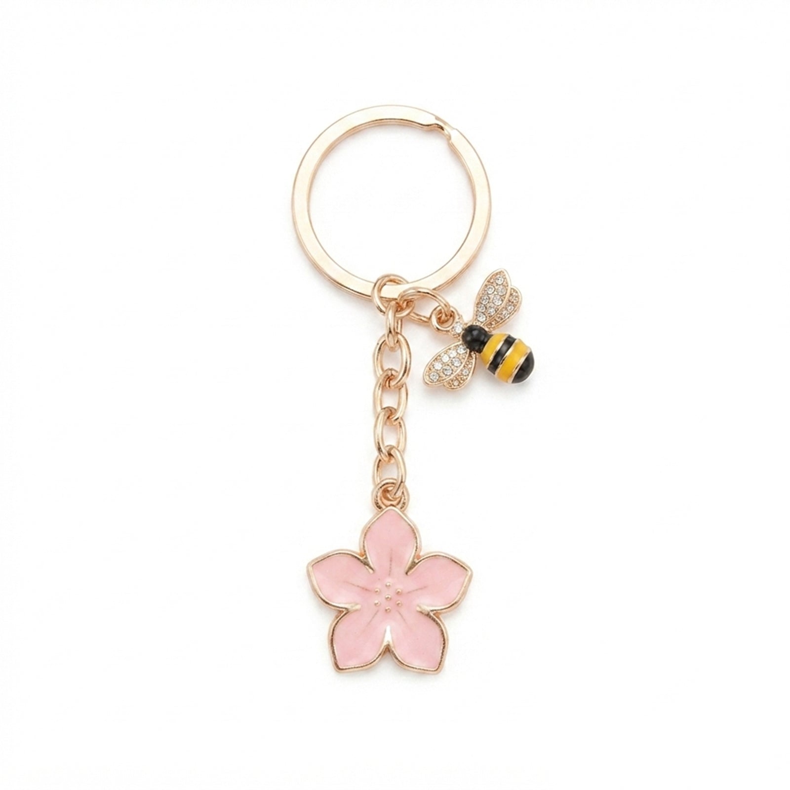 Pink cherry blossom keychain with bee accent | KCA070-08 | image 1