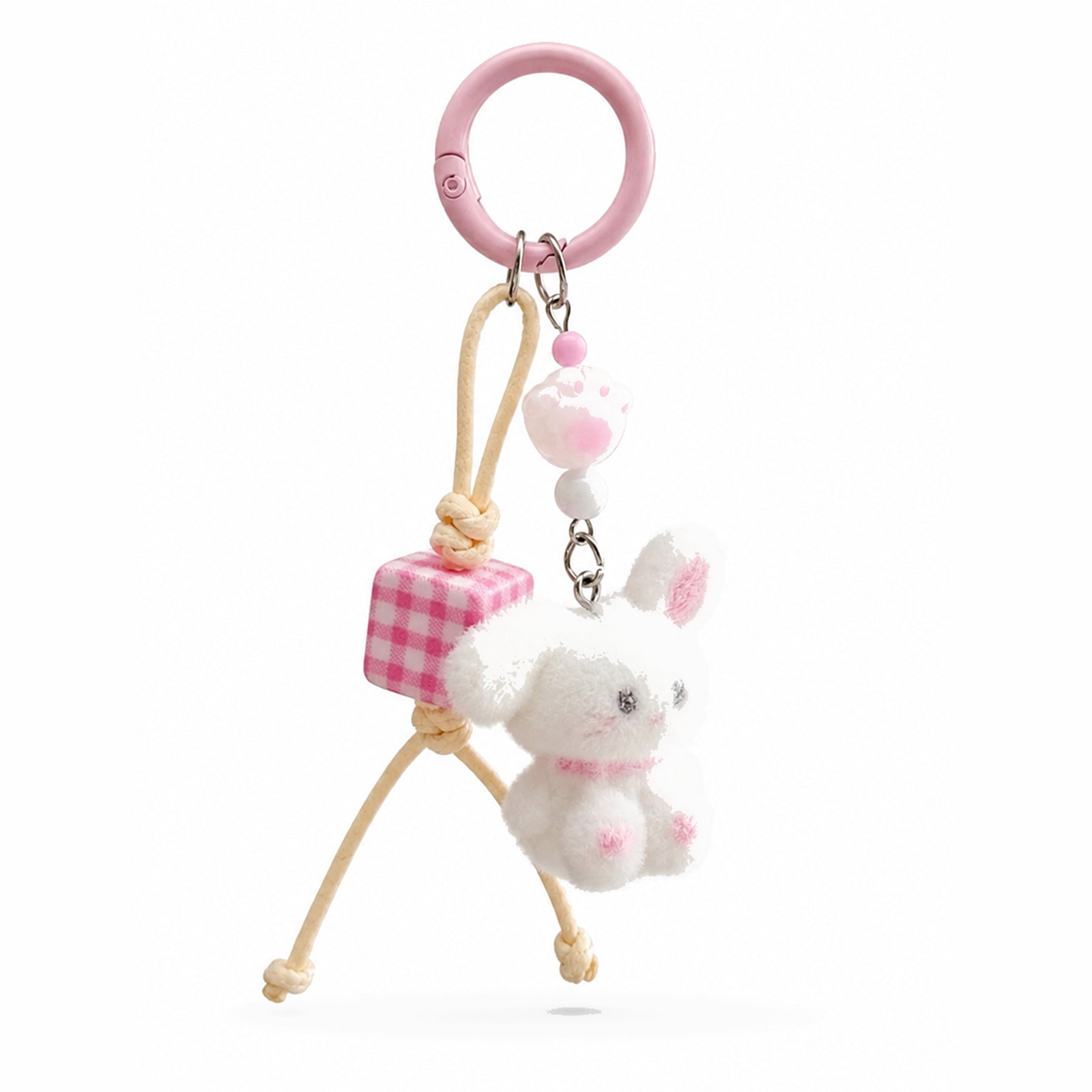 White flocked rabbit keychain and bag charm | KCA081-01 | image 1
