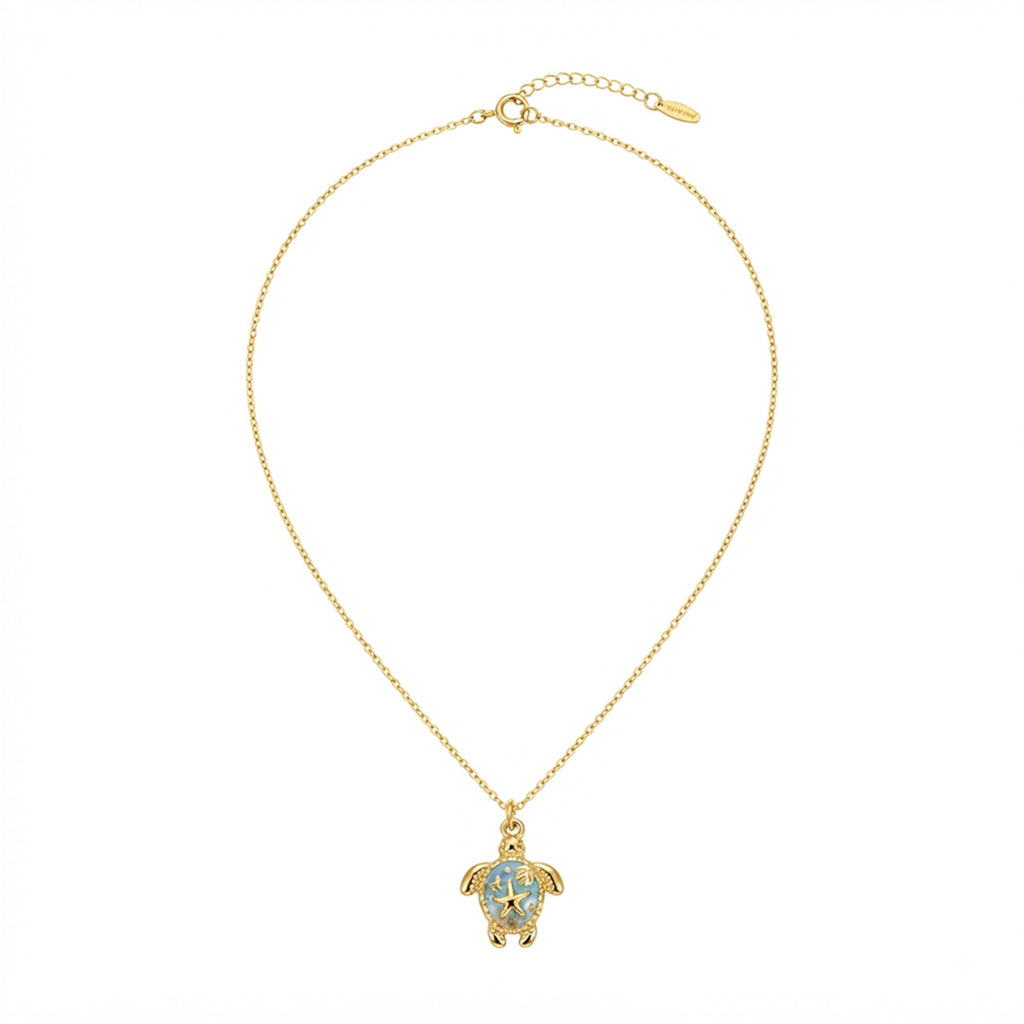 Gold-Tone Blue Turtle Pendant Necklace with zinc-alloy hardware | NA947-01 | image 1