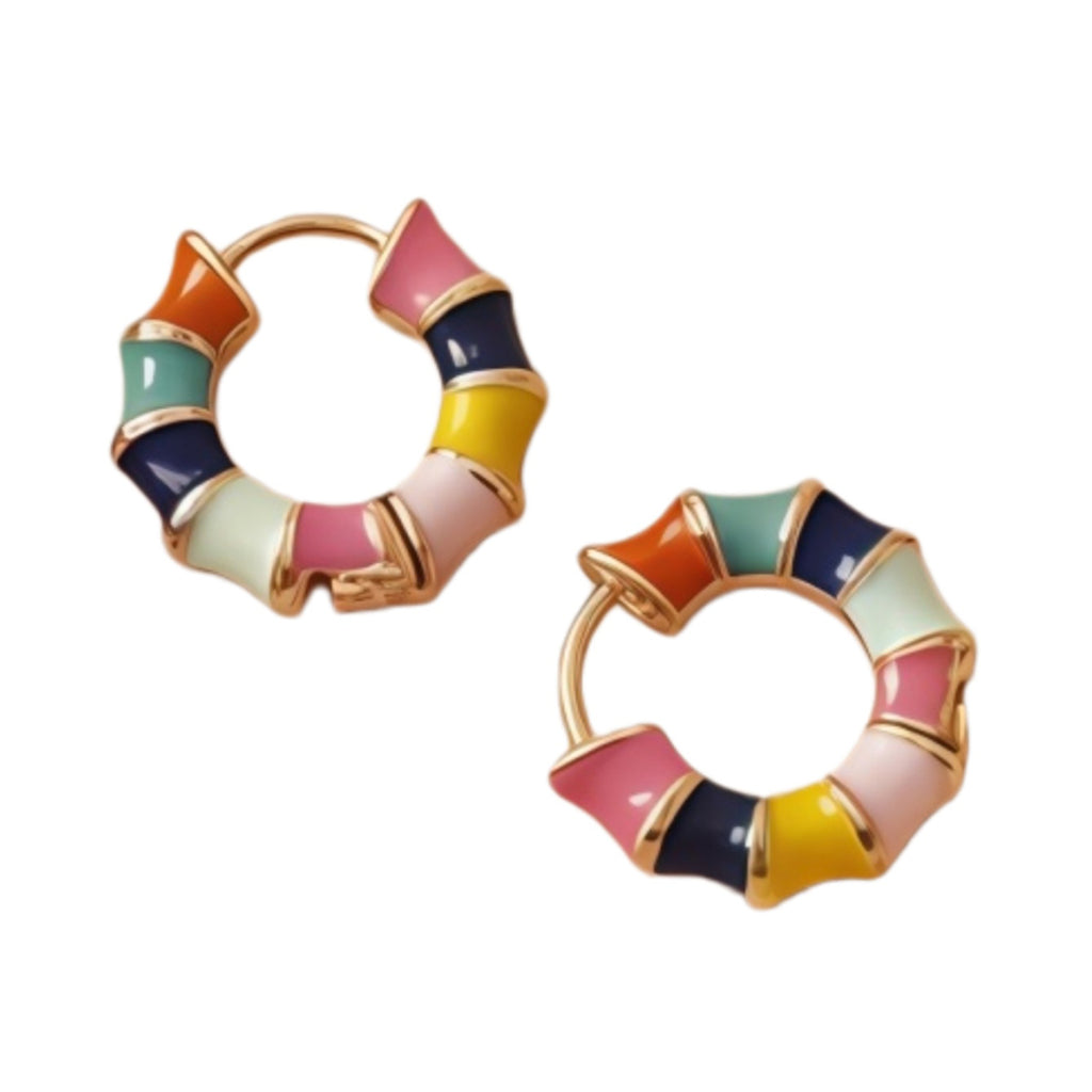 Multicolor enamel copper hoop earrings with circular design | ERA642-01 | image 1