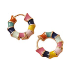 Multicolor enamel copper hoop earrings with circular design | ERA642-01 | image 1