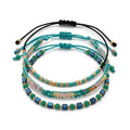 Green braided three-piece bracelet set with adjustable pull cords | BRA507-01 | image 1