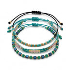 Green braided three-piece bracelet set with adjustable pull cords | BRA507-01 | image 1