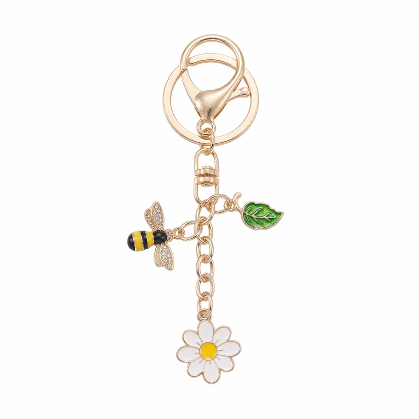 Gold-tone bee daisy leaf keychain accessory | KCA092-03 | image 1