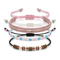 Light Pink braided three-piece bracelet set with adjustable pull cords | BRA563-01 | image 1