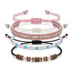 Light Pink braided three-piece bracelet set with adjustable pull cords | BRA563-01 | image 1