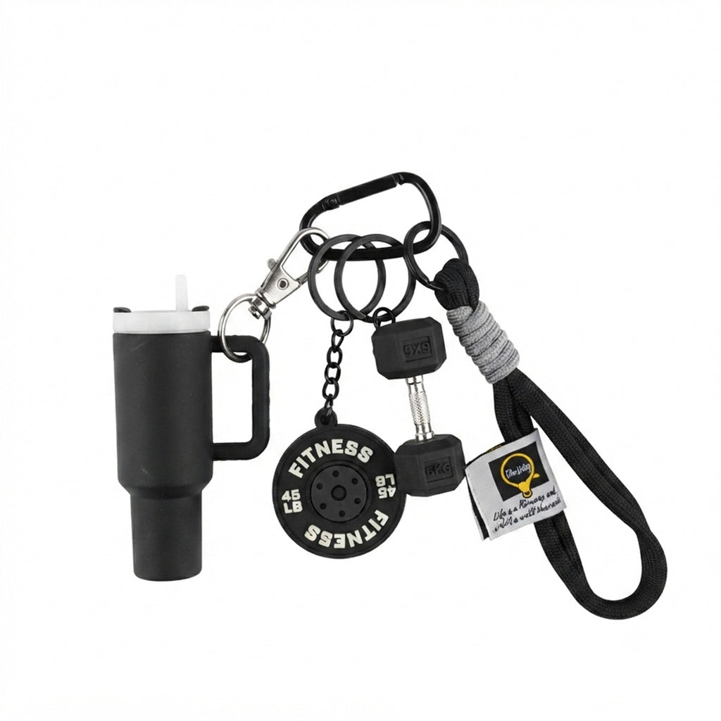 Pink bottle and dumbbell fitness keychain | KCA085-06 | image 1
