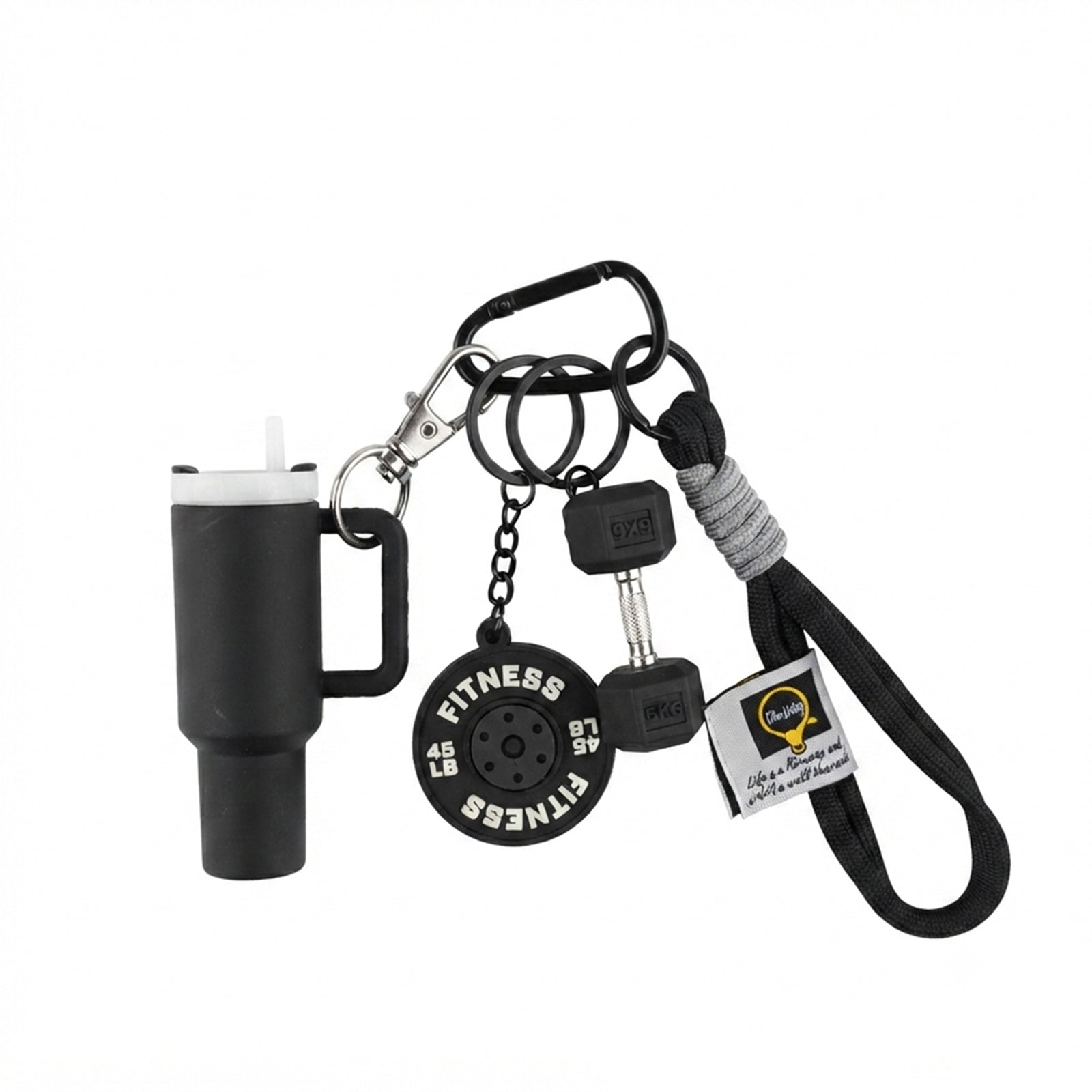 Pink bottle and dumbbell fitness keychain | KCA085-06 | image 1