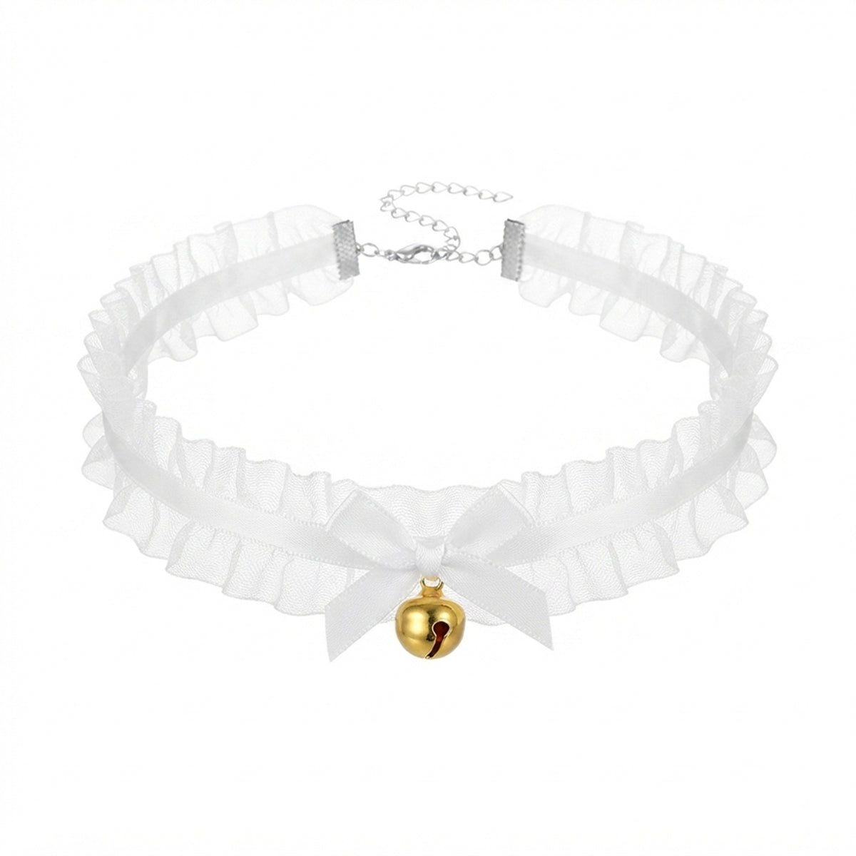 White Lace Bow Bell Choker with polyester fabric | NA873-02 | image 1
