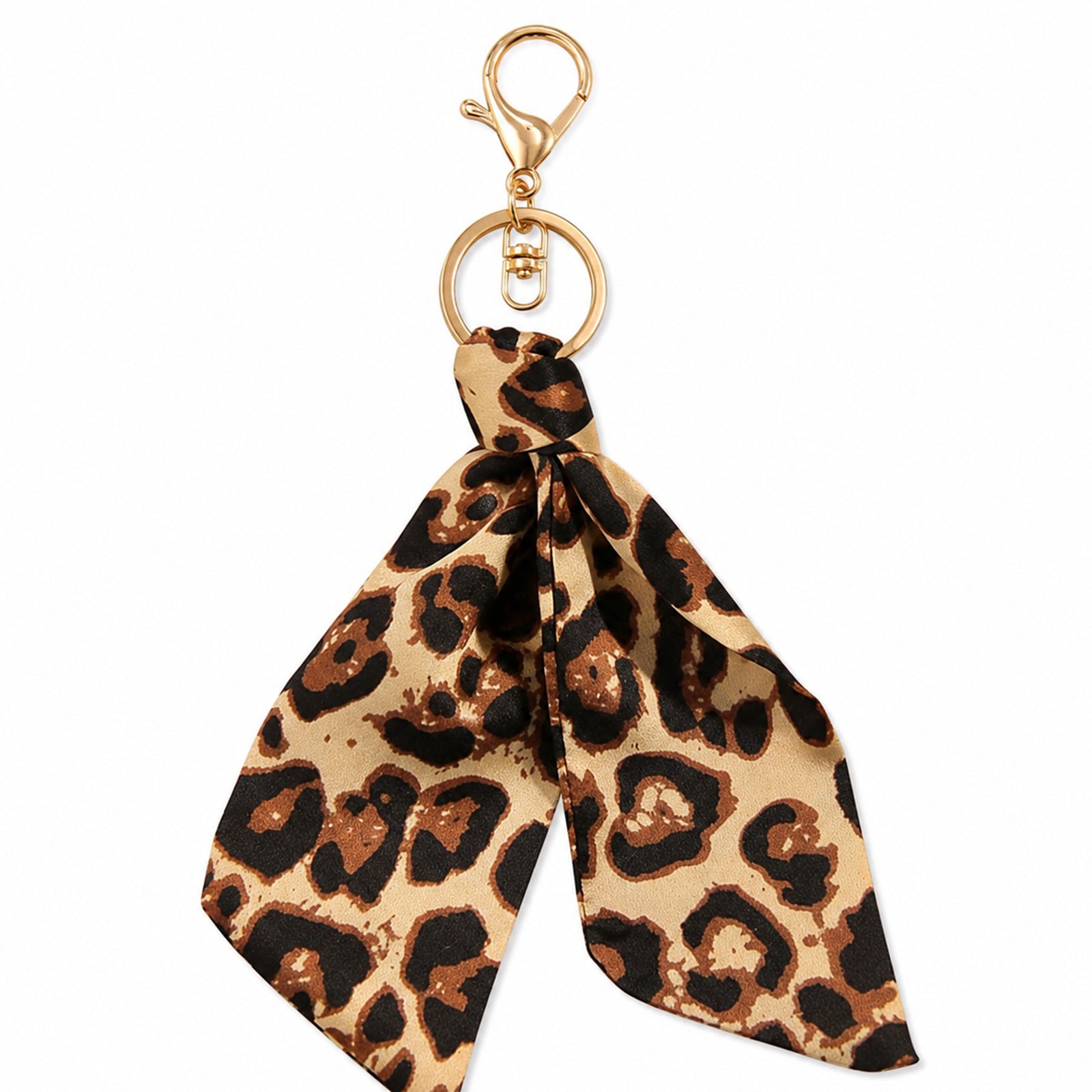 Leopard-print satin keychain with knotted detail | KCA058-01 | image 1