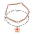 Pink Beaded Flower Anklet Set with plastic details | JL7253-01 | image 1