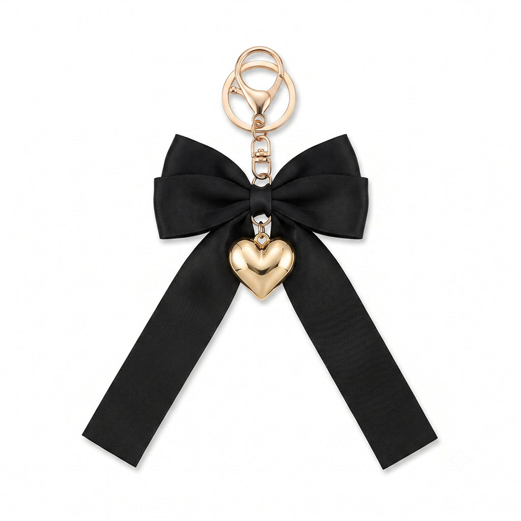 Black bow keychain with heart-shaped accent | KCA051-09 | image 1