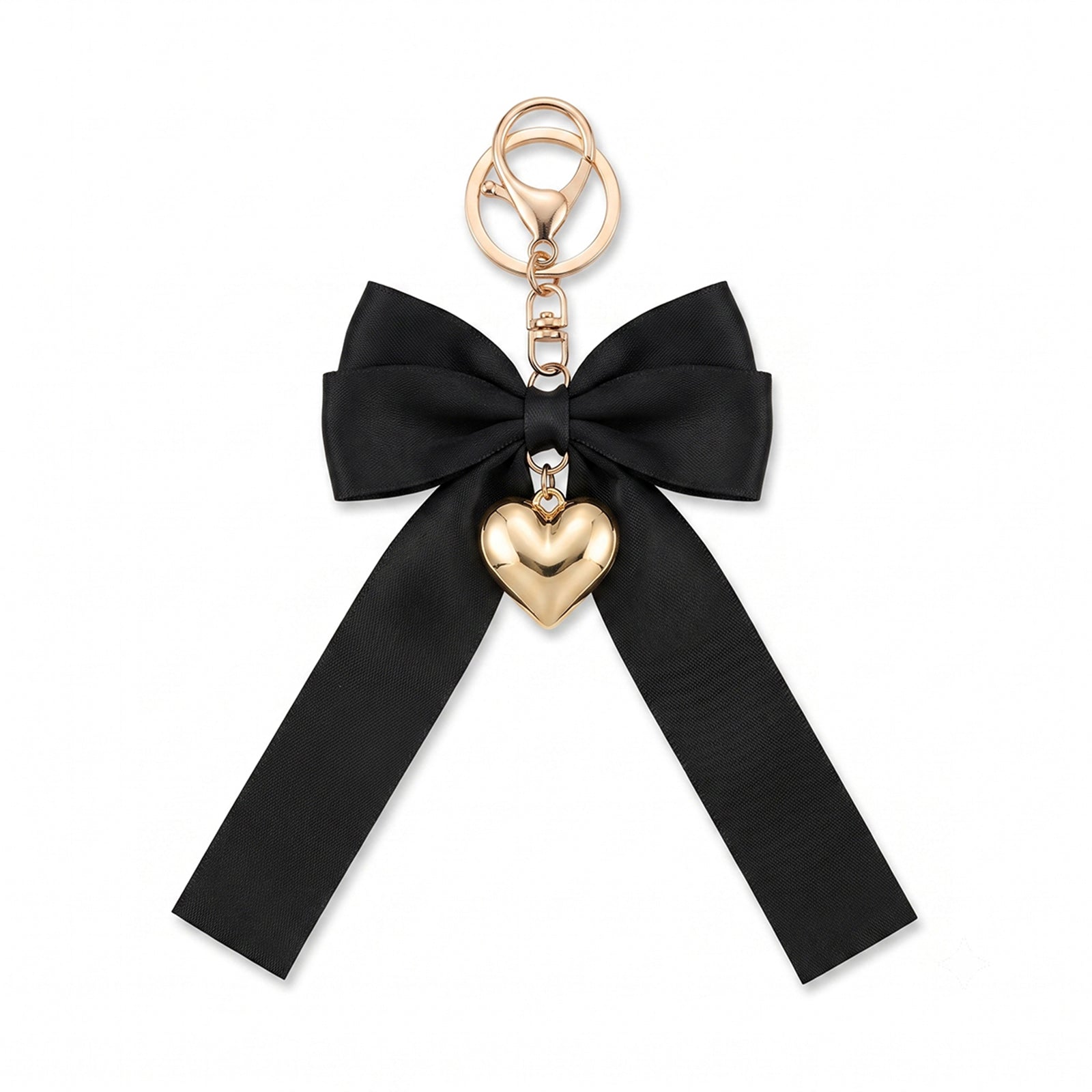 Black bow keychain with heart-shaped accent | KCA051-09 | image 1