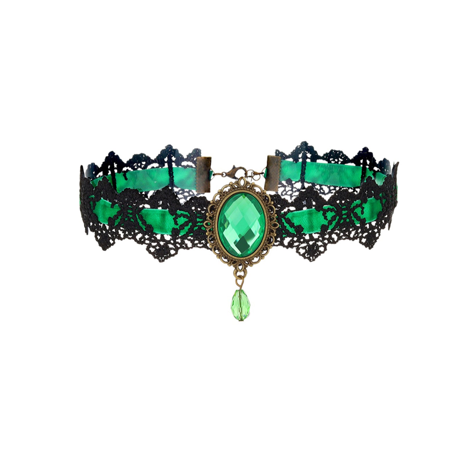 Green Lace Choker with lace and decorative accents | N3004GREEN | image 1