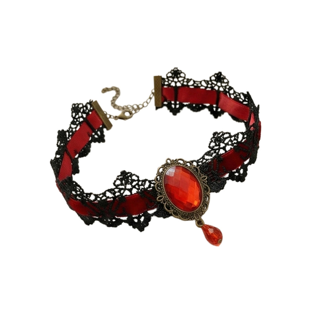 Red Gem Lace Choker with polyester fabric | N3004RED | image 1