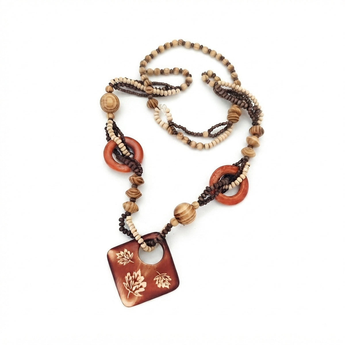 Wooden Cube Beaded Necklace with wooden beads | NA884-01 | image 1