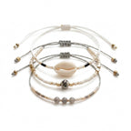 White braided three-piece bracelet set with adjustable pull cords | BRA519-01 | image 1