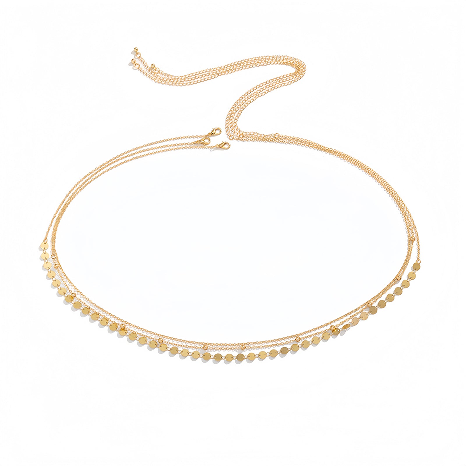 Gold-Tone Triple-Layer Sequin Waist Chain Set with zinc-alloy details | BCN0827-01 | image 1