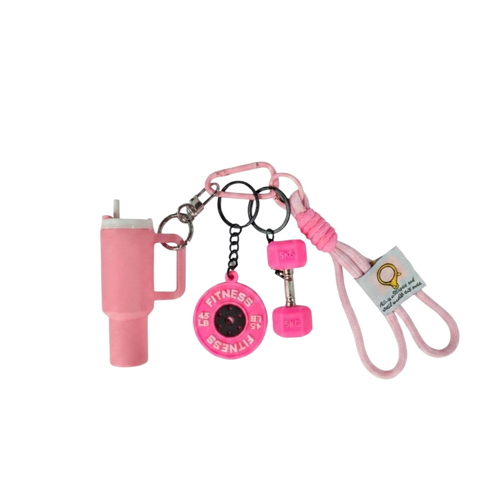 Pink bottle and dumbbell fitness keychain | KCA085-05 | image 1