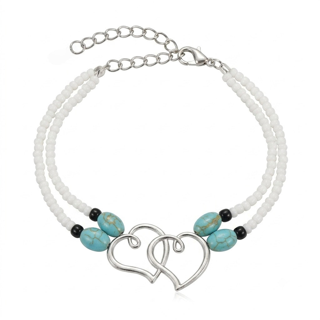 Heart Beaded Double-Layer Anklet with zinc alloy details | JL7385-01 | image 1