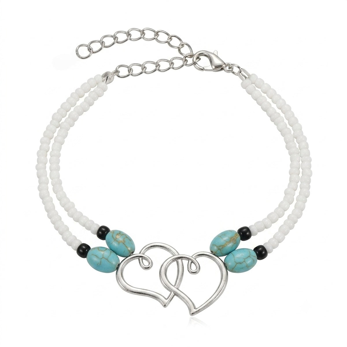 Heart Beaded Double-Layer Anklet with zinc alloy details | JL7385-01 | image 1