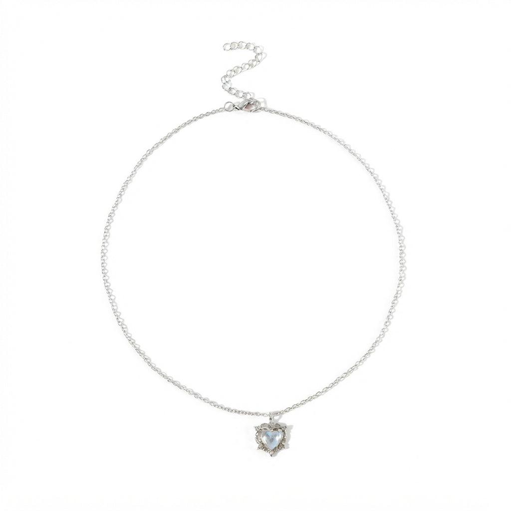 Silver-Tone Zircon Heart Necklace with zinc-alloy hardware | NA614-01 | image 1