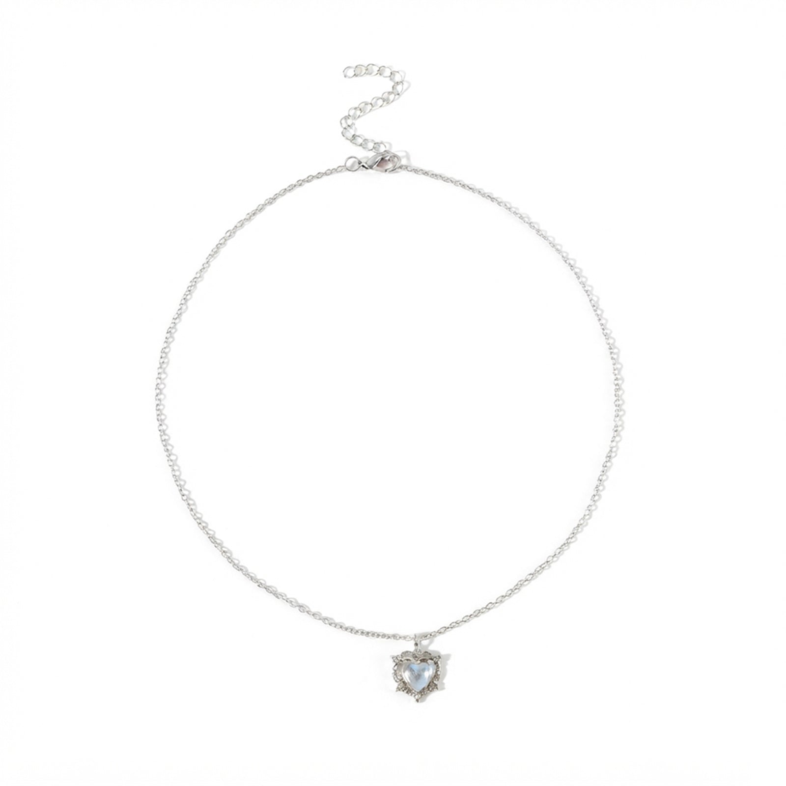 Silver-Tone Zircon Heart Necklace with zinc-alloy hardware | NA614-01 | image 1