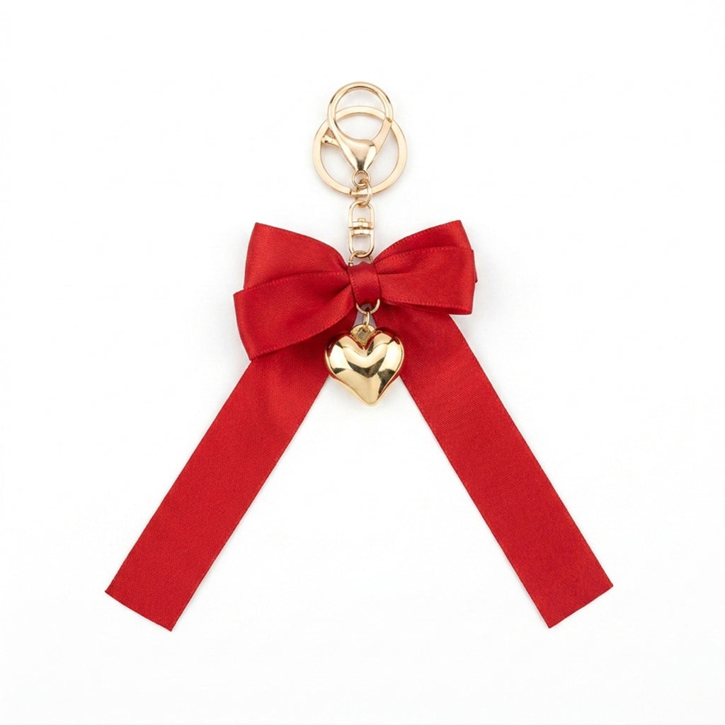 Red bow keychain with heart-shaped accent | KCA051-07 | image 1